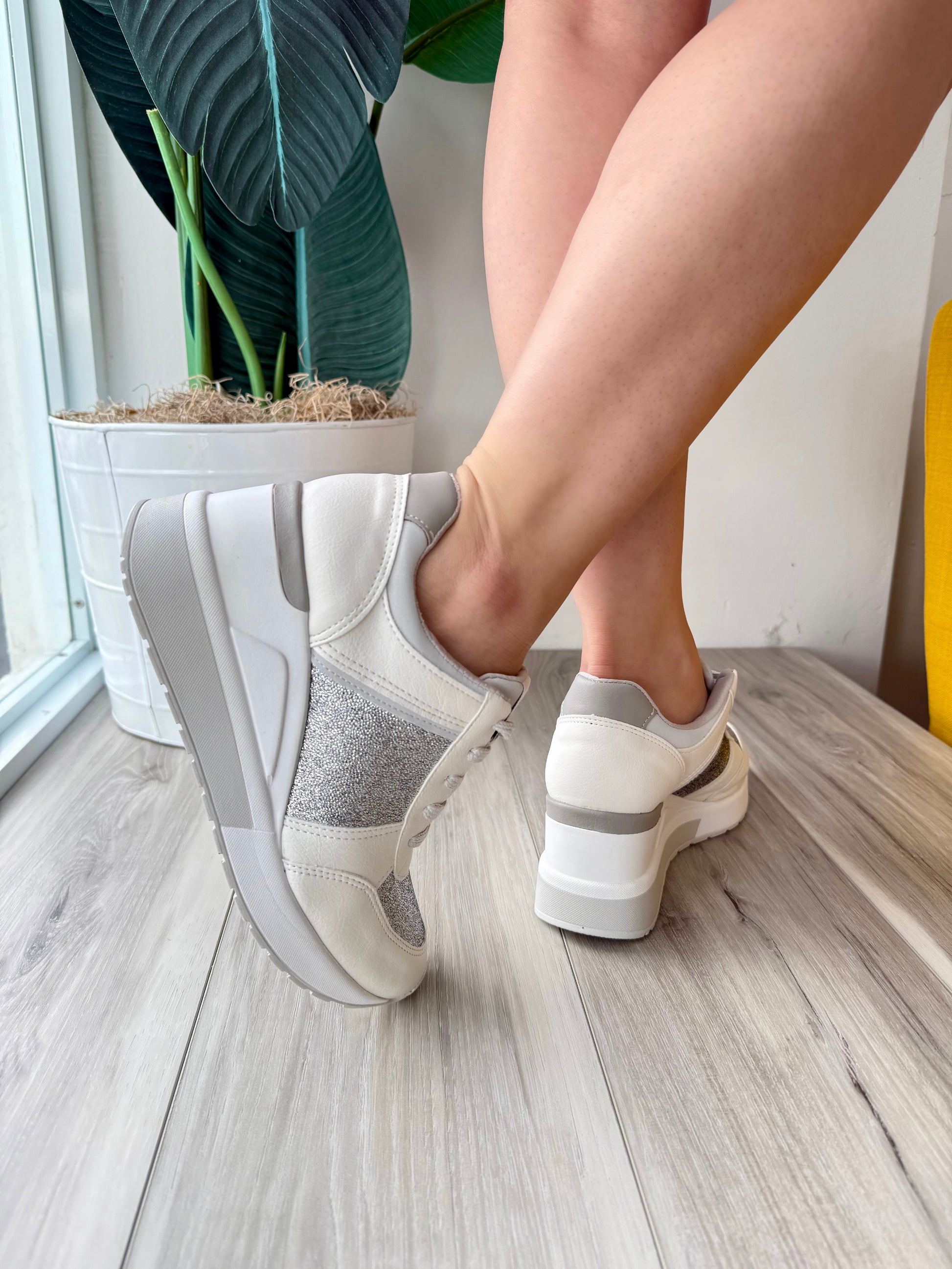 Romy Shiny White Heeled Sneaker - Stela The Shoetique