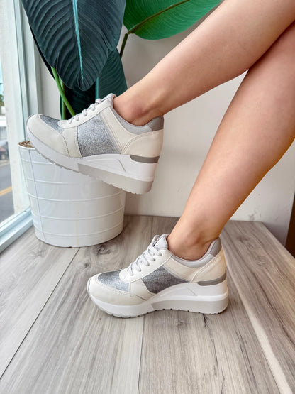 Romy Shiny White Heeled Sneaker - Stela The Shoetique