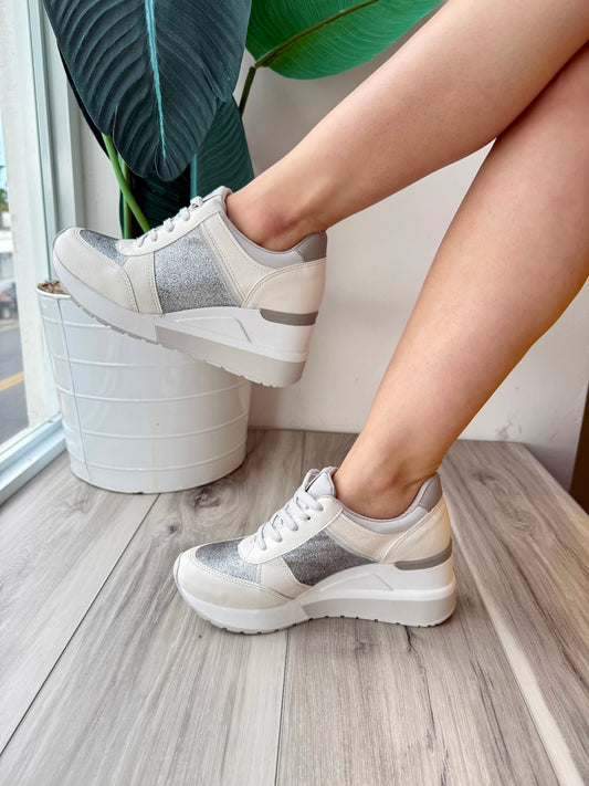 Romy Shiny White Heeled Sneaker - Stela The Shoetique