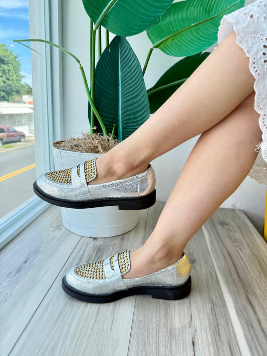 Gigi silver/gold loafer 8 - Stela The Shoetique
